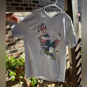 Harley-Davidson Gray T-Shirt with Eagle and Motorcycle Design